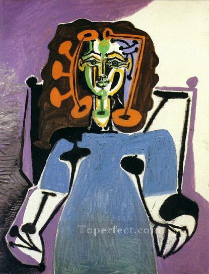 Francoise seated in blue dress 1949 cubism Pablo Picasso Oil Paintings